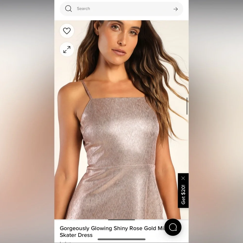 LULU’S- Gorgeously Glowing Shiny Rose Gold Mini Skater Dress - NWT - Picture 3 of 15